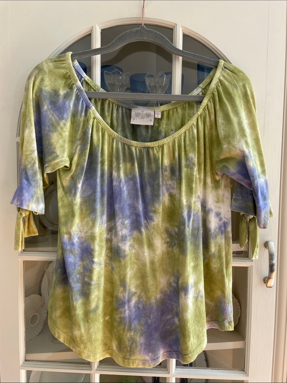 Dantelle Tie-Dye Off-Shoulder Women’s Top in Green and Purple size:Small